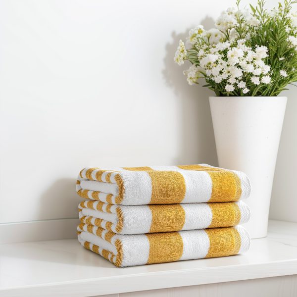 YellowWhiteStripeBathTowelSuperAbsorbentSoftComfortable