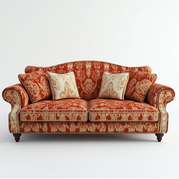 Vintage Red Damask Sofa Luxury Gold - Image 3