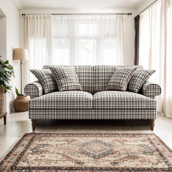 Classic Black White Plaid Fabric Sofa