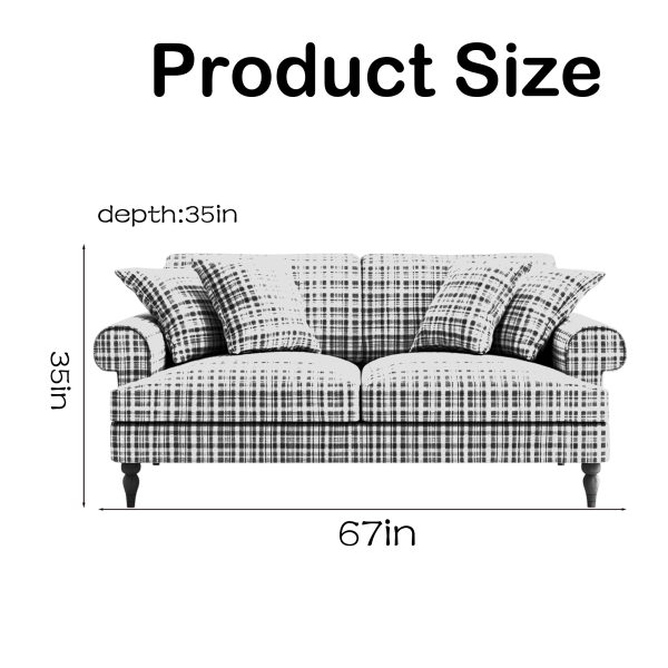 Classic Black White Plaid Fabric Sofa - Image 3