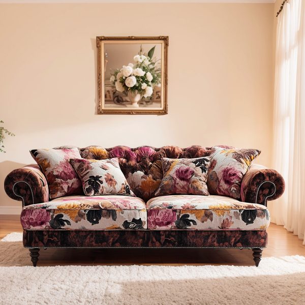 Vintage Rose Velvet Sofa Luxury English