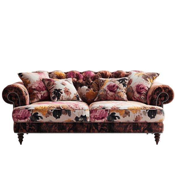 Vintage Rose Velvet Sofa Luxury English - Image 3