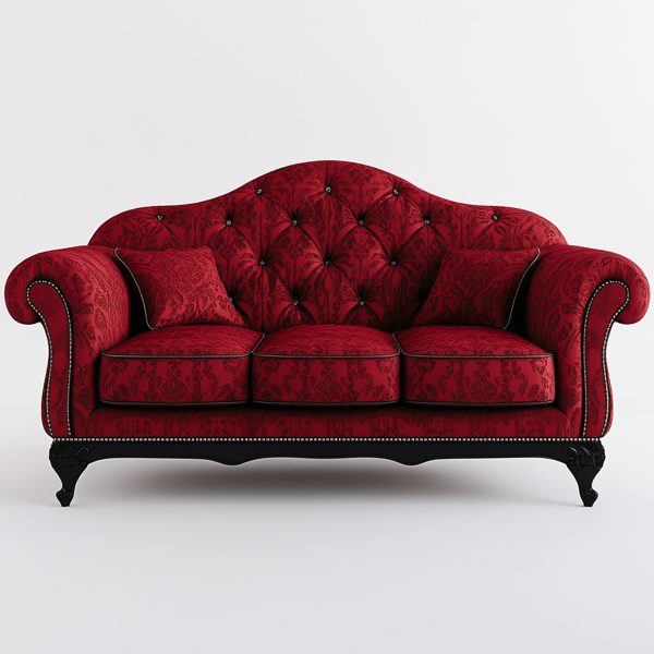 Vintage Red Velvet Sofa - Image 3