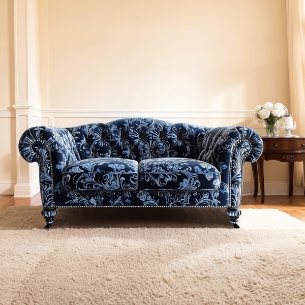 Classic Blue White Floral Patterned Sofa