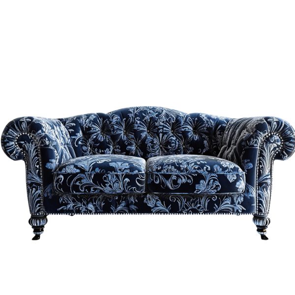 Classic Blue White Floral Patterned Sofa - Image 2