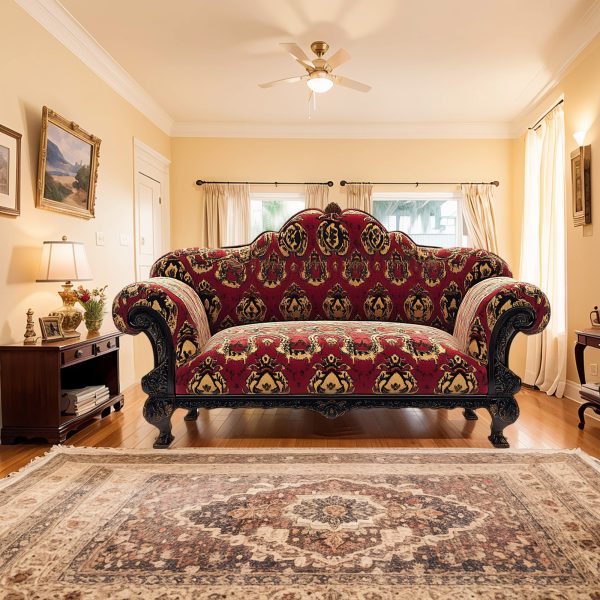 European Vintage Red Gold Carved Sofa