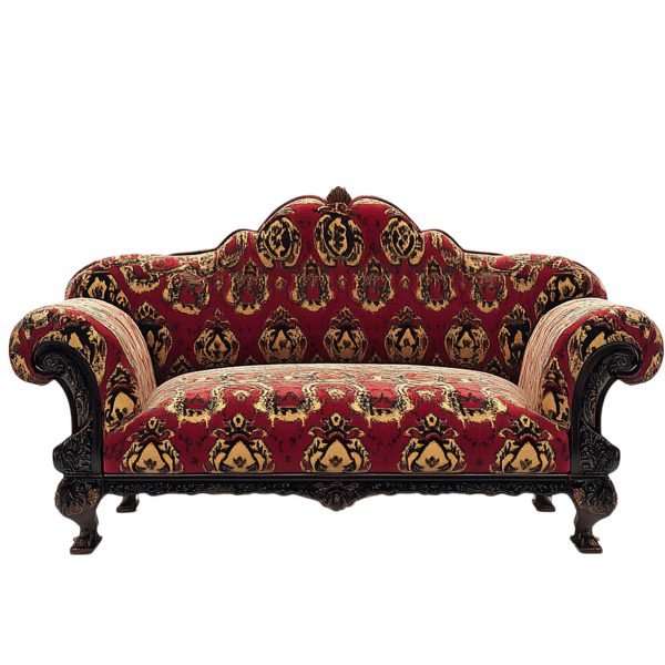 European Vintage Red Gold Carved Sofa - Image 3