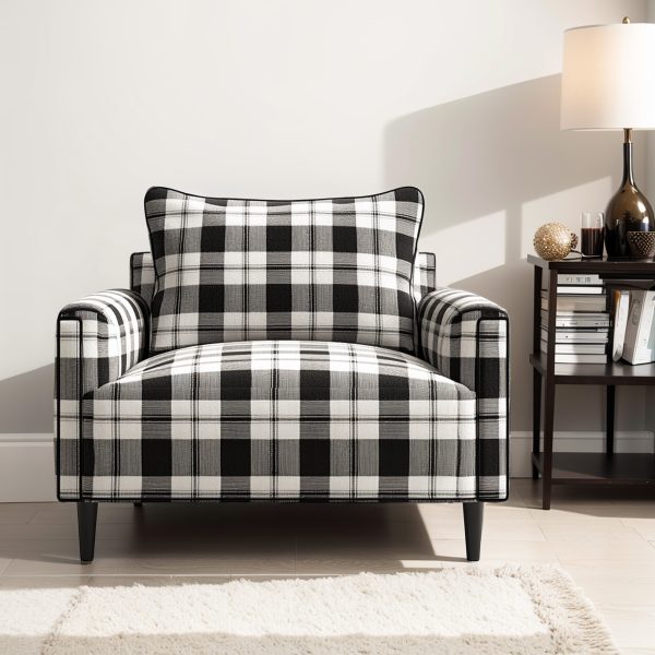 Classic Black White Plaid chair, Breathable and Comfortable