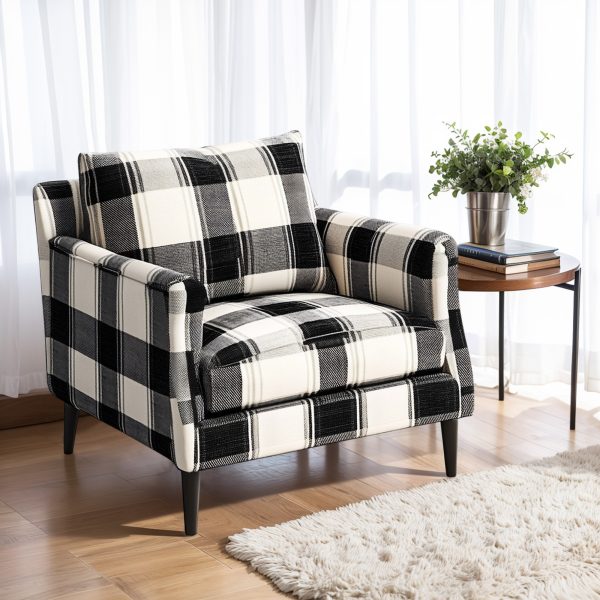 Black White Plaid chair Classic Retro Comfort