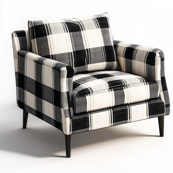 Black White Plaid chair Classic Retro Comfort - Image 3