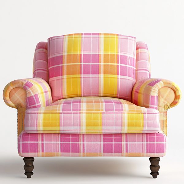 Pink Yellow Plaid chair Cozy Soft - Image 3