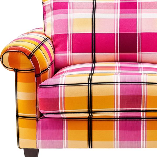 Pink Yellow Plaid chair - Image 2