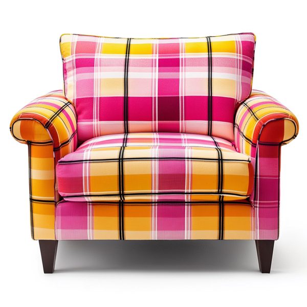 Pink Yellow Plaid chair - Image 3