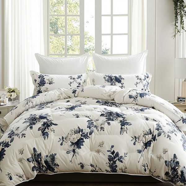 Fresh Blue Grey Floral Down Comforter