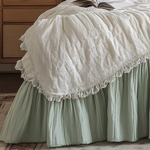 Solid Pleated Ruffle Bed Skirt French Country Style - Image 3