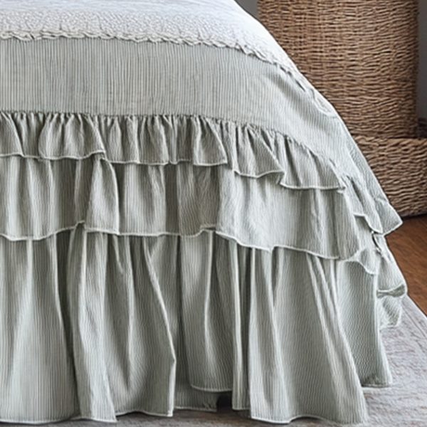 Cottage Style Pure Cotton Stripe Bed Skirt - Image 3