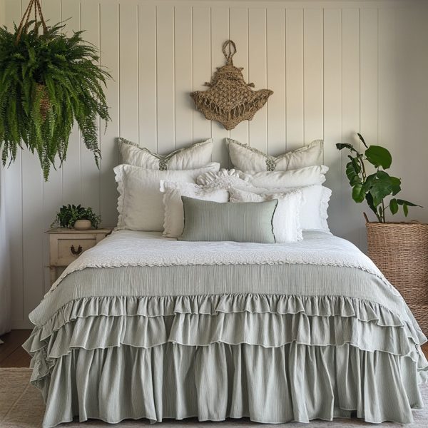 Cottage Style Pure Cotton Stripe Bed Skirt